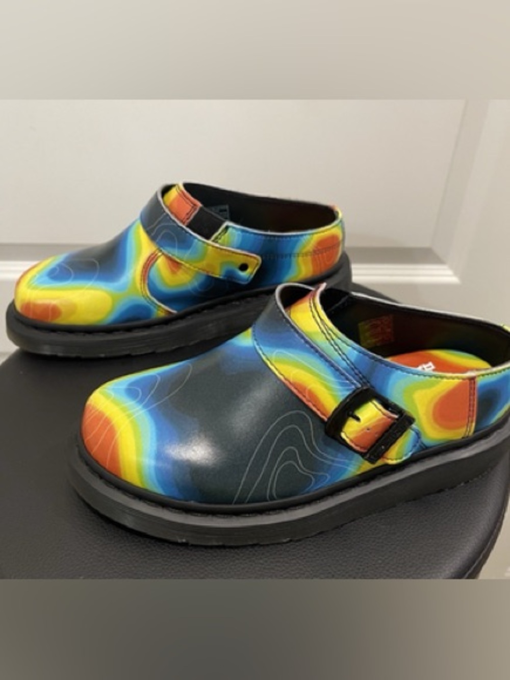 Dr. Martens Kids Heat-Map Print Buckle Clogs in Yellow, Red, Blue, Black - Picture 11 of 14